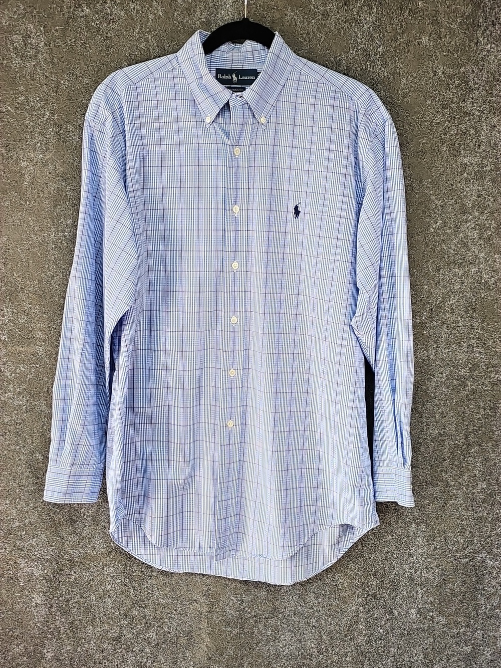 Ralph Lauren Yarmouth Dress Shirt, Blue White Plaid, Size 15½ 32-33